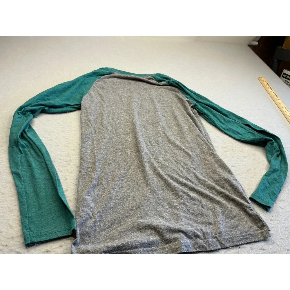 NFL Miami Dolphins Raglan Long Sleeve Shirt Graphic Tee Youth XL Gray Aqua